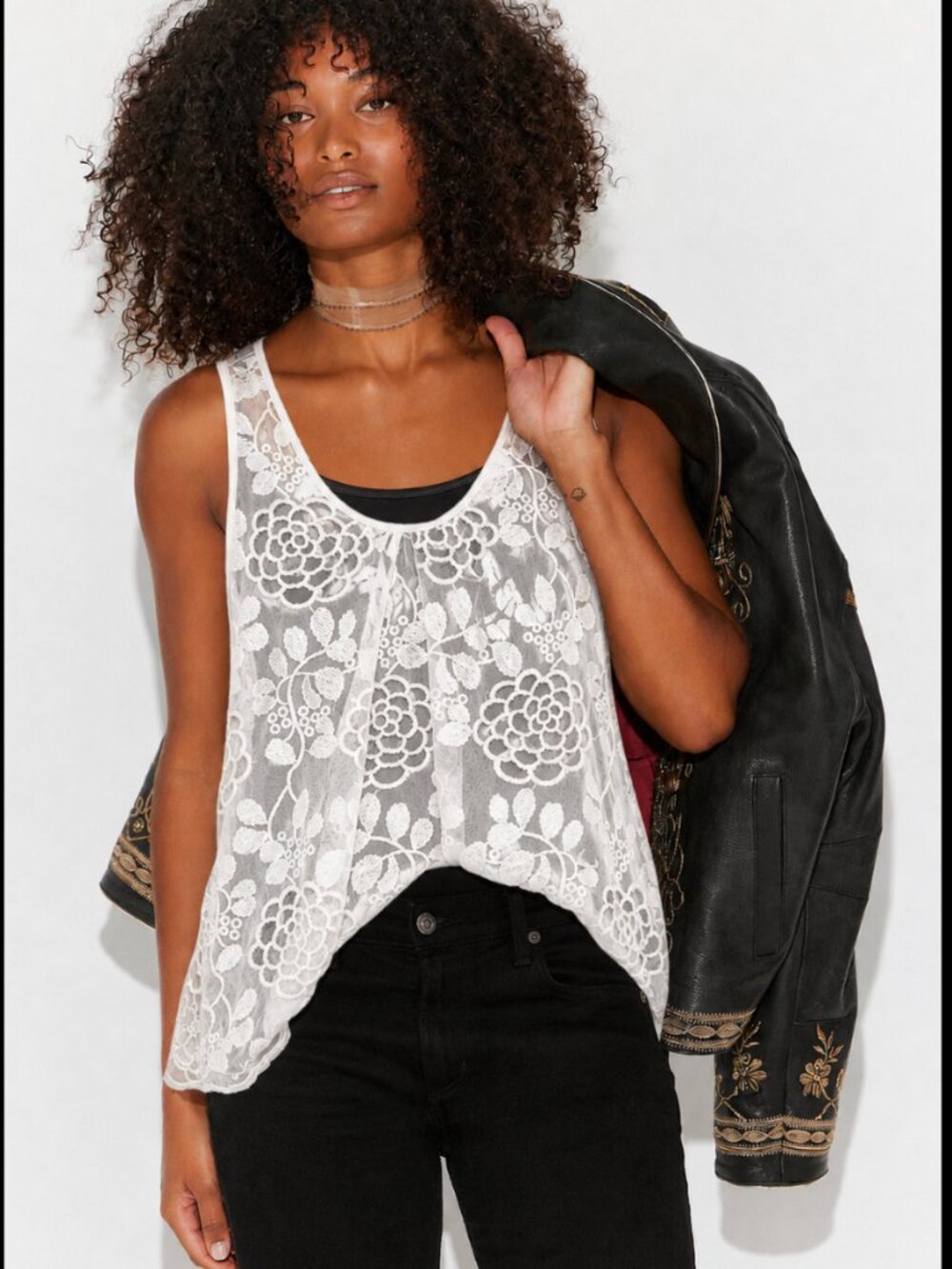 TEMPO PARIS LACE AND EYELET TANK
